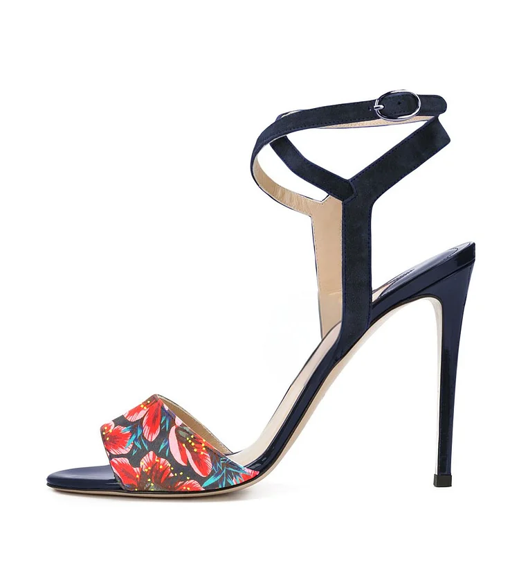 Floral Ankle Strap Open Toe Stiletto Sandals Vdcoo