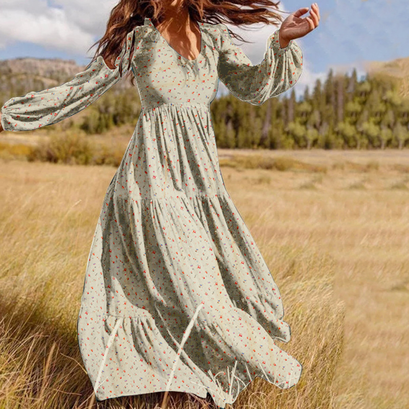 Vintage Floral Print V-Neck Sleeveless Cotton Maxi Dress main image 1