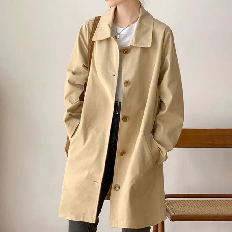 Women's Daily Turndown Collar Single Breasted With Pockets Coat
