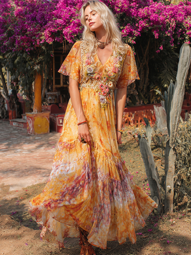 ladies flowy dresses AUSELILY Maxi Dresses for Women Ankle Length Floral Print Beach Long Flowy  Dress with Pockets Black S at Amazon Women's Clothing store