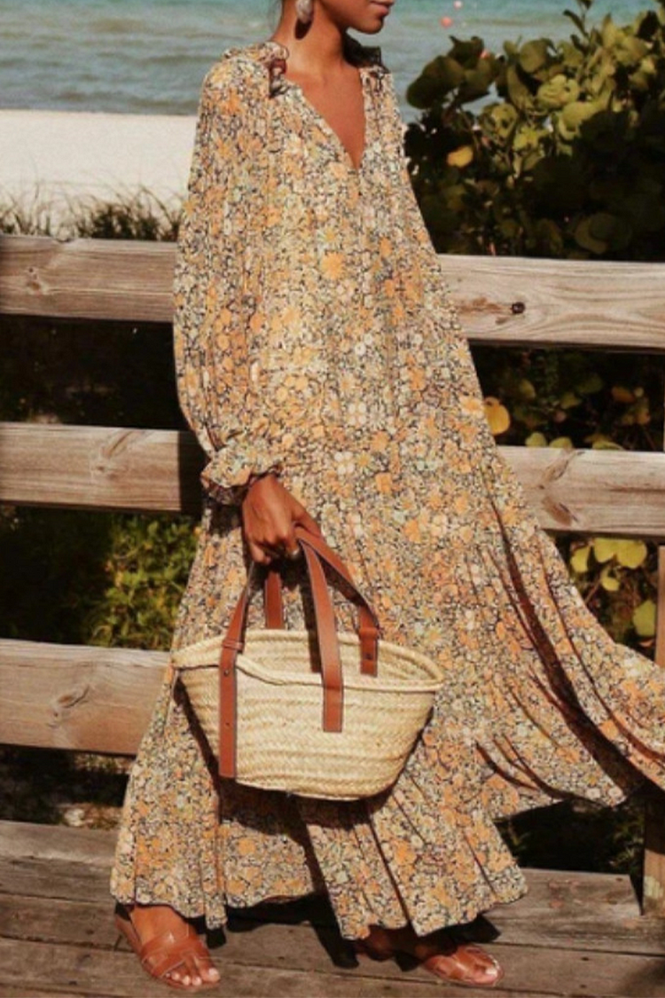 Casual Print V Neck Straight Dresses - Life is Beautiful for You - SheChoic
