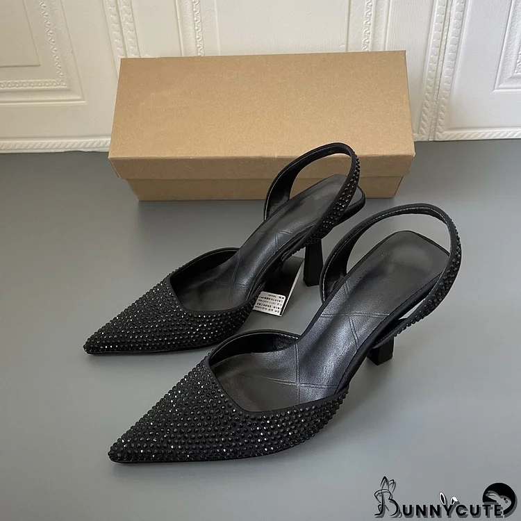 Scarpin Heels Mules Shoes Black Beaded Sexy High Heel Women Sandals