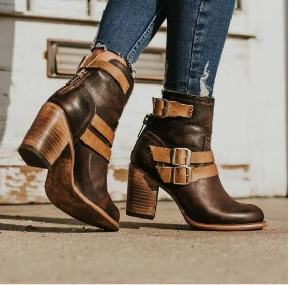 VCSHOES Middle High Chunky Heels Ankle Boots