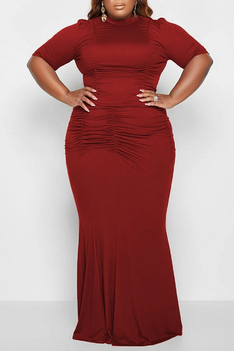 Red Casual Solid Split Joint Fold Half A Turtleneck Plus Size Two Pieces