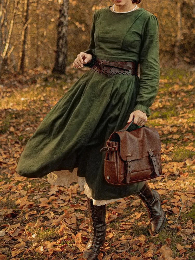 Vintage Classy Puff Sleeve Wide Skirt Maxi Dress