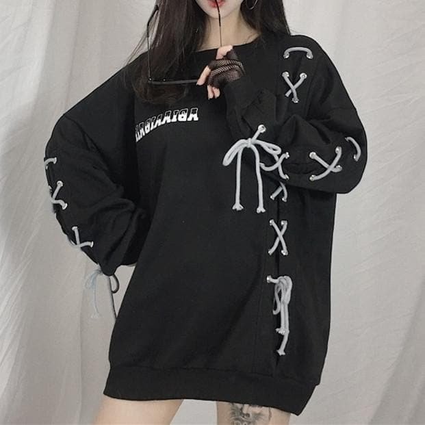 Black/White Harajuku Laced Pullover Shirt S12967