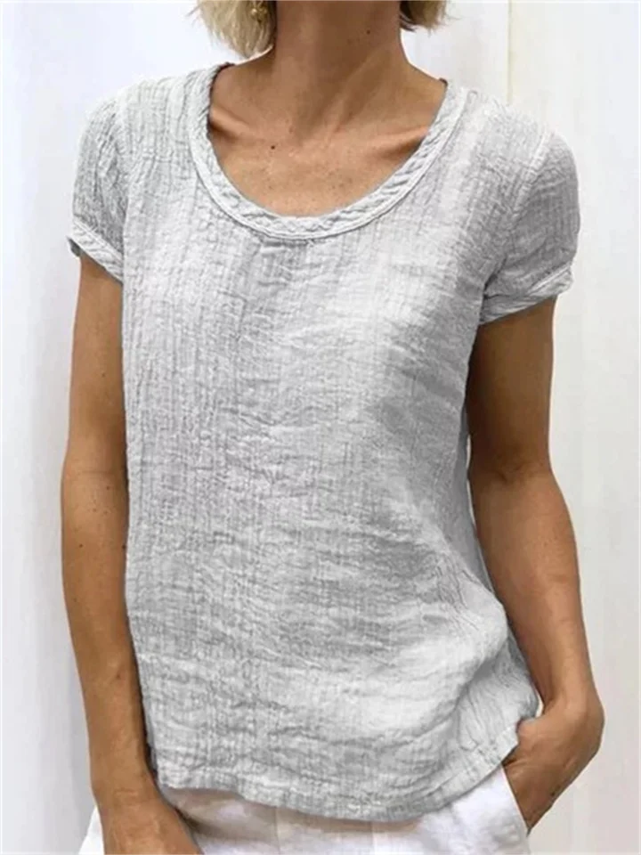 Explosive Solid Color Slim Type Women's Fresh Sweet Round Neck T-shirt Cotton Double Crepe Fashion T-shirt Tops-JRSEE
