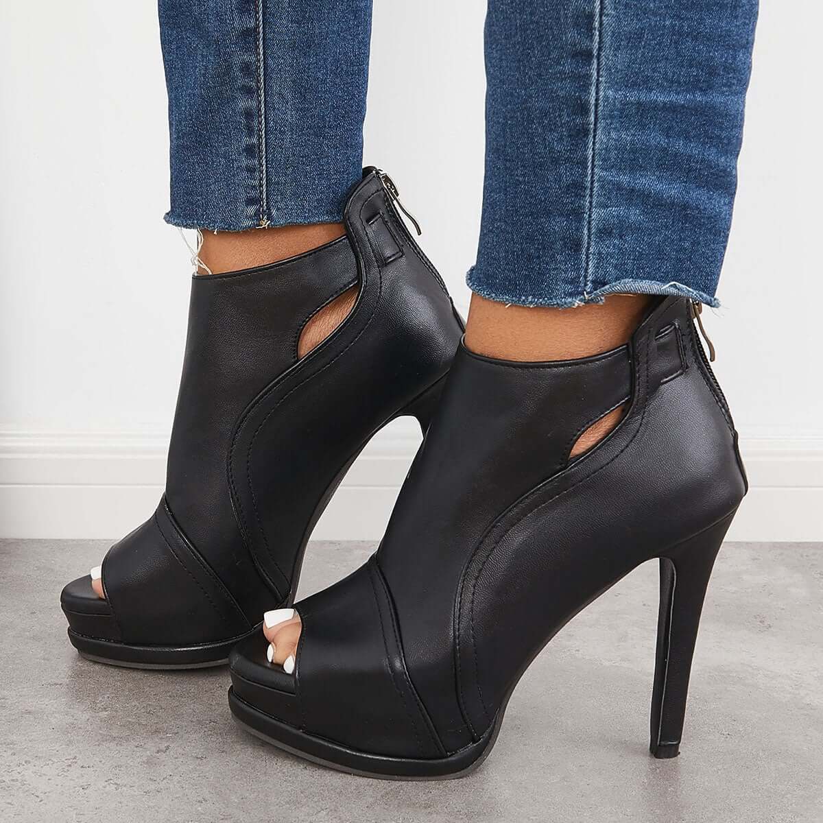 Fashion peep toe cutout cheap thin heels