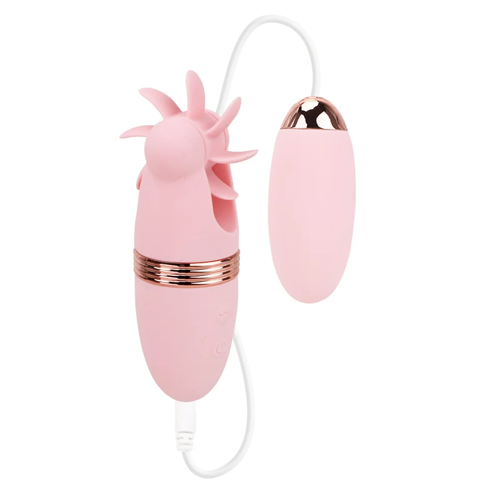 Tongue Licking Jumping Eggs Clitoris Stimulator Nipple Sucker Vibrator - Rose Toy