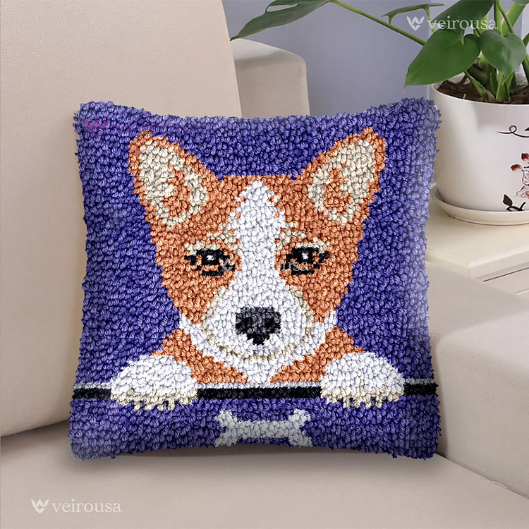 Corgi Puppy Latch Hook Pillow Kit for Adult, Beginner and Kid veirousa