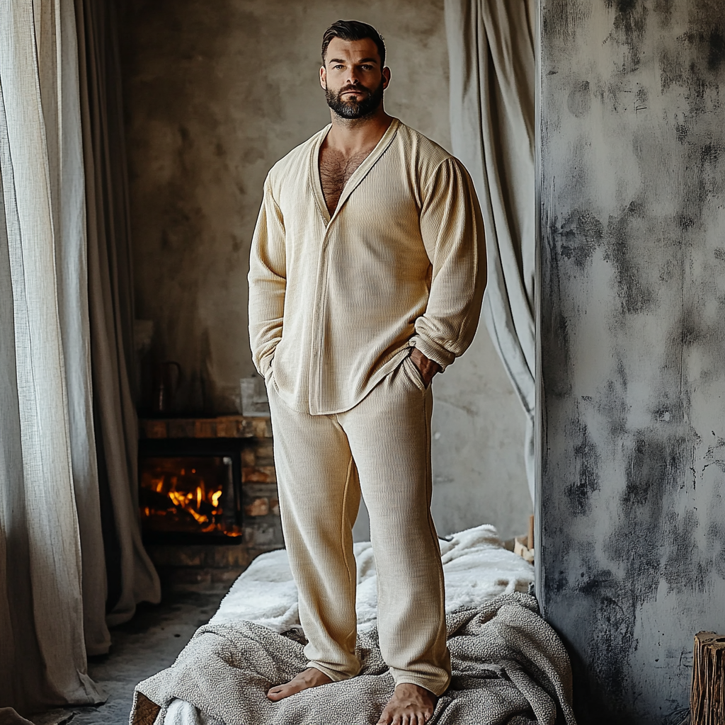 Men's Minimalist Autumn And Winter Warm And Comfortable Casual Pajamas And Pants Two-piece Set-inspireuse