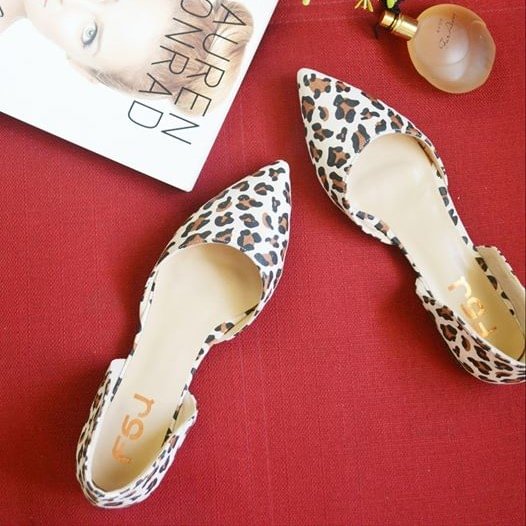 Leopard Print Flats Pointy Toe Double D'orsay Pumps Shoes |FSJ Shoes