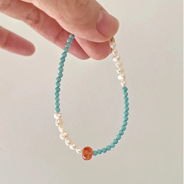 Turquoise Pearl Beaded Bracelet Handmade Jewelry