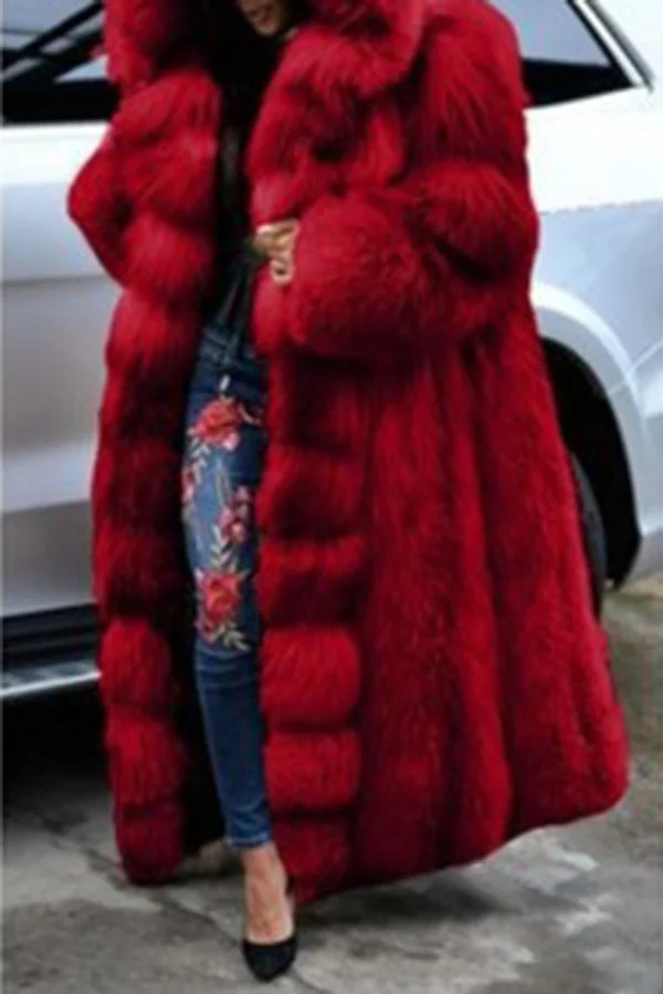Loose Hooded Faux Fur Coat