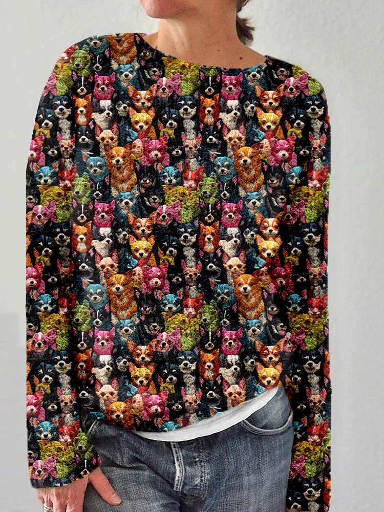 Cute colorful Chihuahuas Embroidery Art Cozy Sweater
