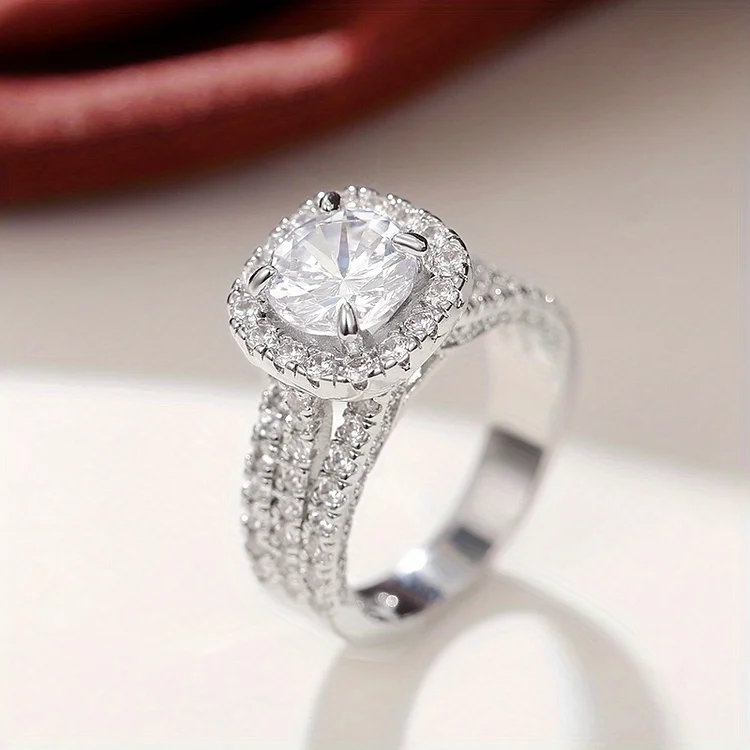 Micro Pave 3 Row Zircon Ring For Women Engagement Wedding Casual Party Jewelry