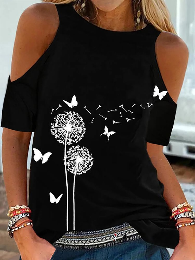 Raglan Dandelion Butterfly Printed T Shirt P181399938