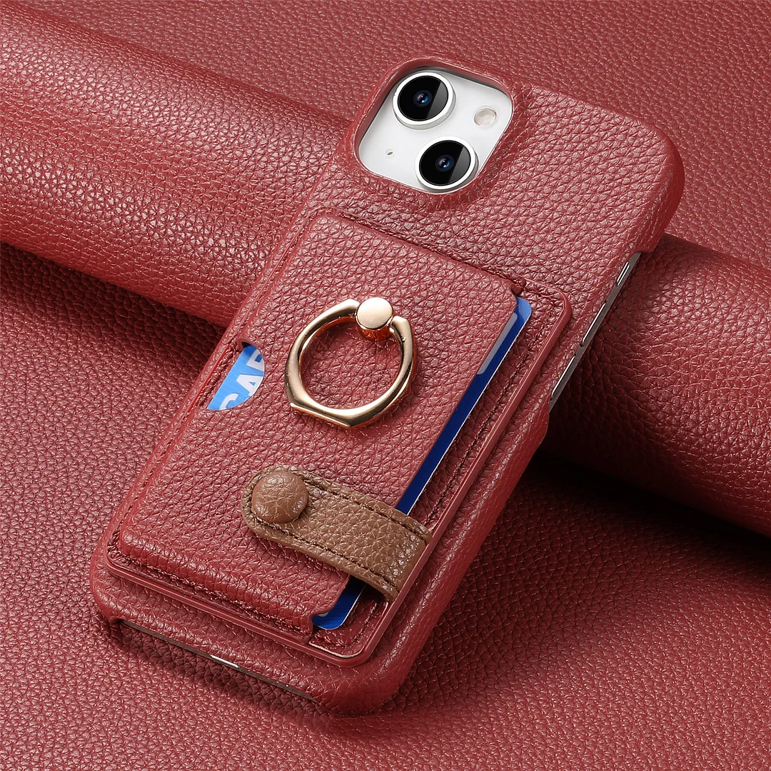 Leather Phone Case With Cards Slot,Finger Ring And Kickstand For IPhone 14/14 Pro/14 Pro Max/14 Plus/13/13 Pro/13 Pro Max/15/15 Plus/15 Pro/15 Pro Max