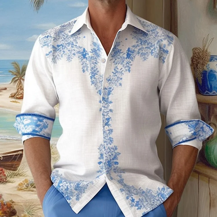 Men's Daily Ditsy Floral Turndown Collar Long Sleeve Shirts