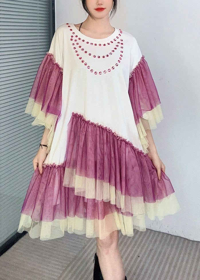 Unique White Tulle Patchwork Denim Strap Dress Summer