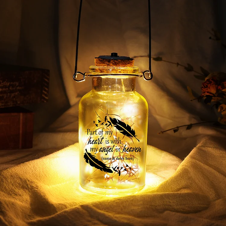 Personalized Jar Night Light Memorial Gifts "Part of My Heart Is with My Angel in Heaven"