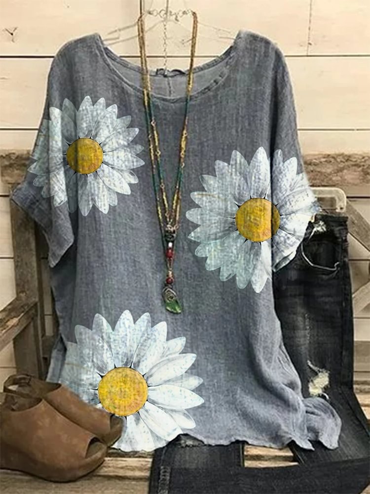 Printed Short Sleeve Round Neck T Shirt P181436140