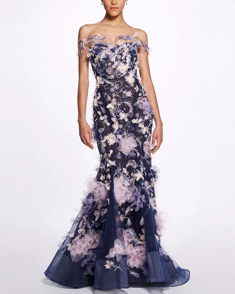 Illusion Off The Shoulder Fishtail Gown