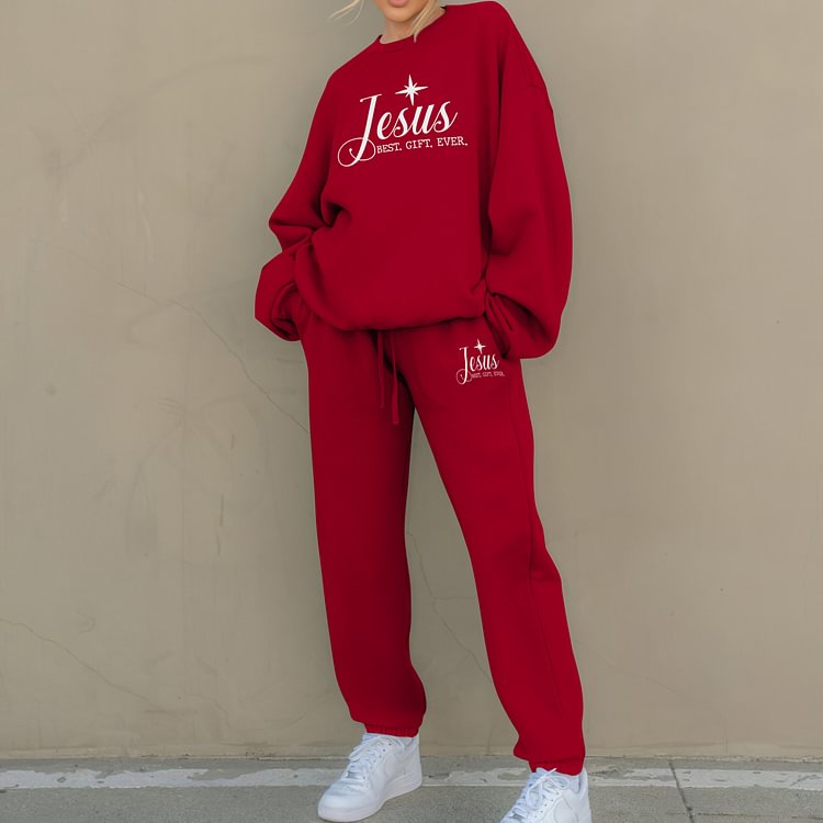 Comstylish Jesus Best Gift Ever Print Sweatshirt Two Piece Set