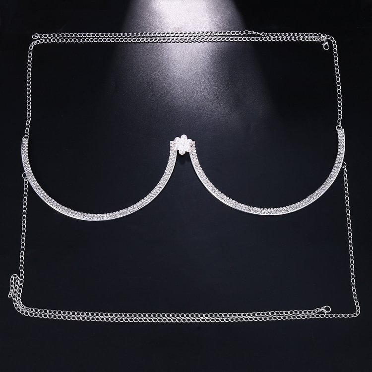 Delicate Pearl Flower Breastplate Rhinestone Body Chain