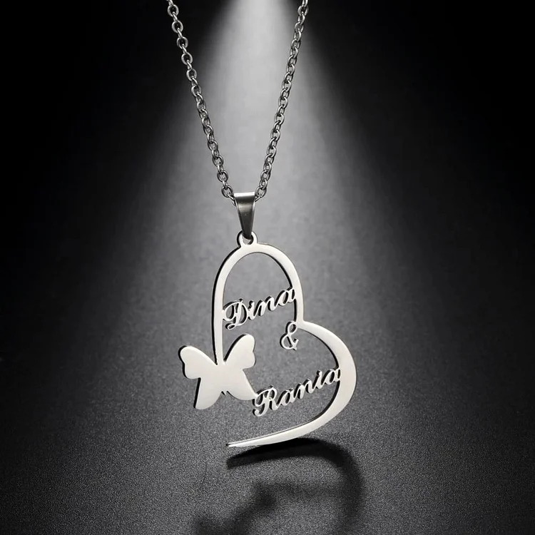 Fashion Butterfly Heart Name Necklace