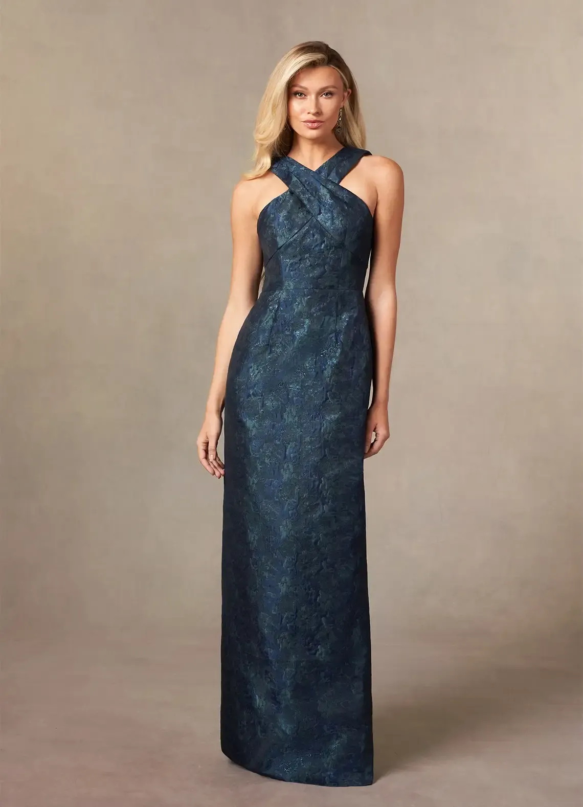 Lussooy Shinning Halter Printing Sleeveless Floor Length Split Mother of The Bride Dress