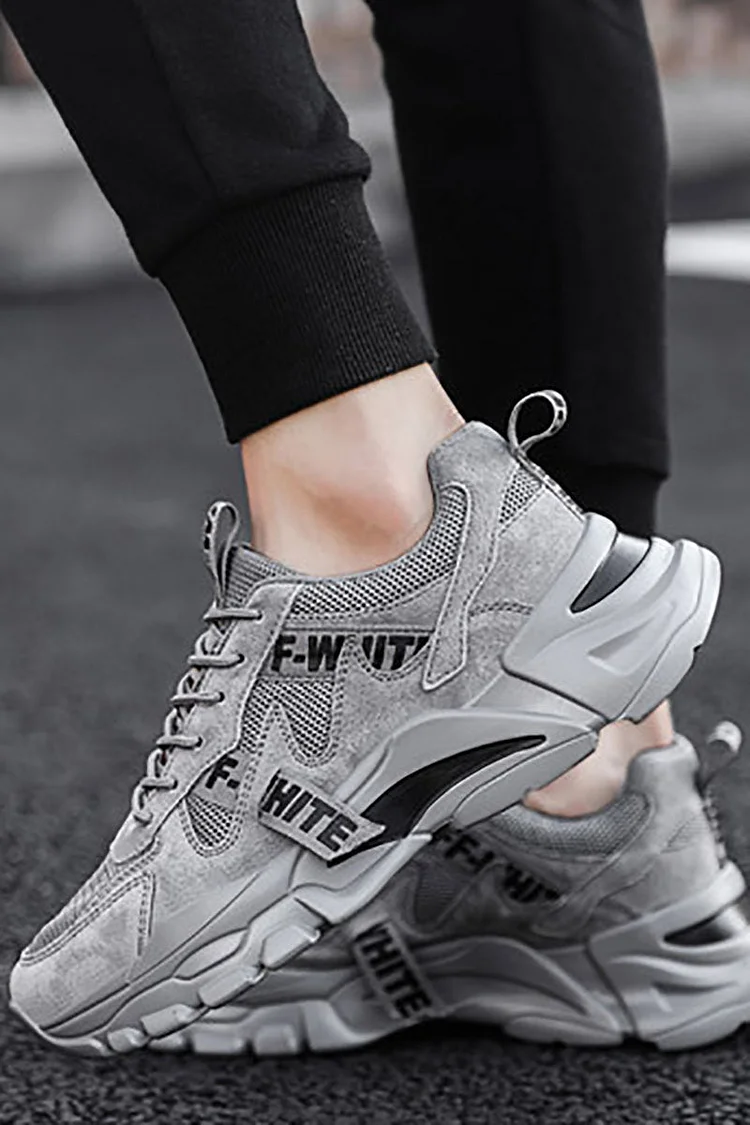 Mesh Patchwork Letter Print Lace Up Casual Sneakers