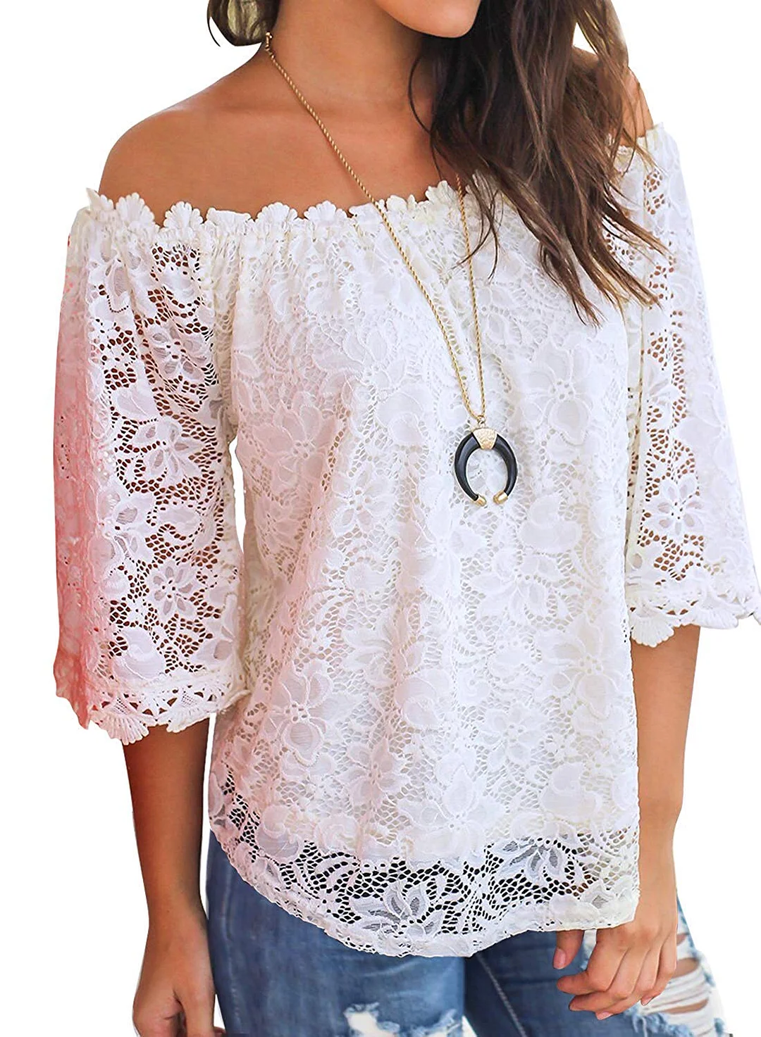 Women's Lace Off Shoulder Tops Casual Loose Blouse Shirts