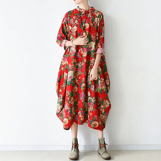 Blossom red baggy Chiffon dresses loose fashion Chiffon dress spring dresses
