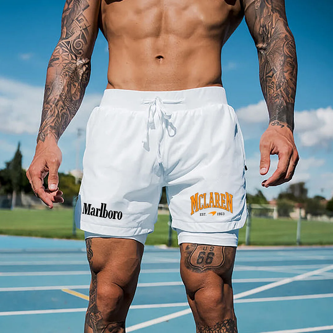 Marlboro McLaren Print Men's All-In-One Fitness Shorts - Devcarry