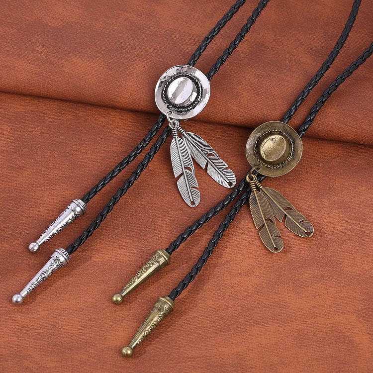 Comstylish Men's Western Hat Feather Bolo Tie Cord Pendant Necklace