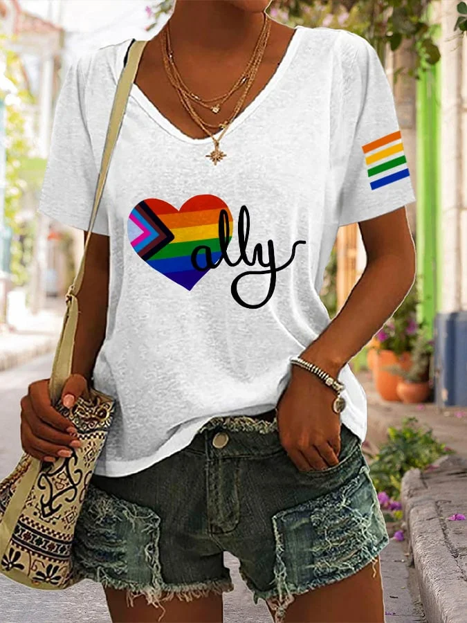 Proud Ally V-Neck Casual T-Shirt socialshop
