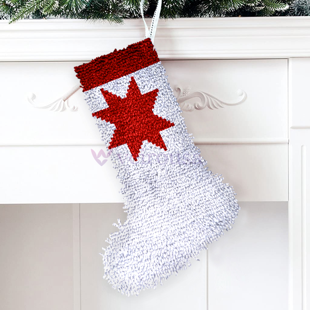 Latch Hook Kits Christmas Sock Cartoon Bear DIY Printed Canvas Crochet Yarn Embroidery Easy Beginner Xmas Gift Stocking Bag Christmas Ornament Decora