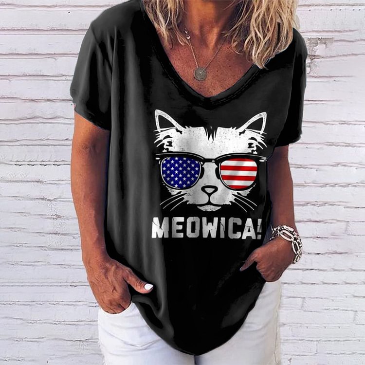 Comstylish Meowica Print Loose T-Shirt