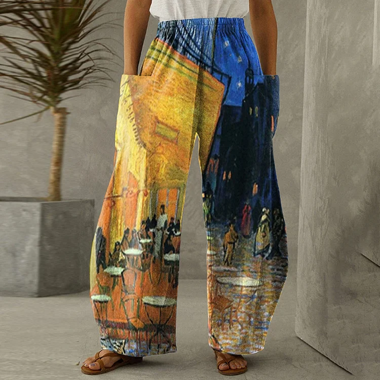 Vefave Oil Painting Print Casual Pants