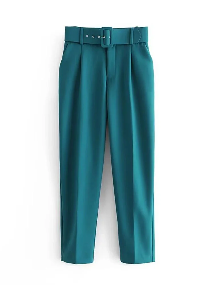 Tlbang 2024 £Îew Female Green Suit Pants Trousers For Women With Belt Pockets Office Ladies Elegant Pants Pantalon