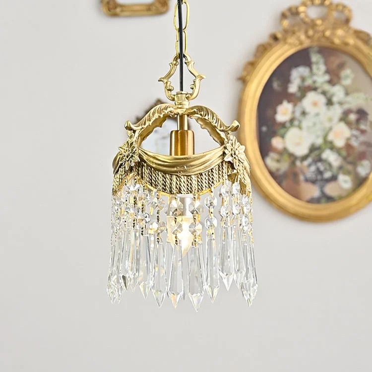 Vintage Retro Pendant Light Ancient Copper Crystal Lamp