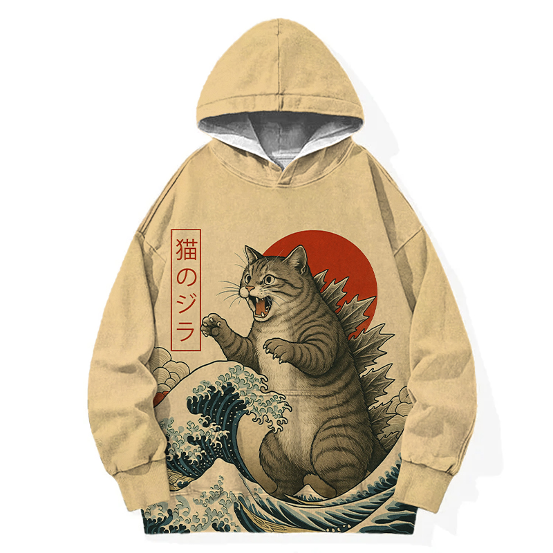 Tokyover Catzilla Japanese Washed Unisex Hoodie