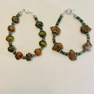 pornhint Pornhint Zuni Fetish Carved Animal Bear In Unakite and Jasper bracelets in 2 sizes; 12mm bears and 15mm bears