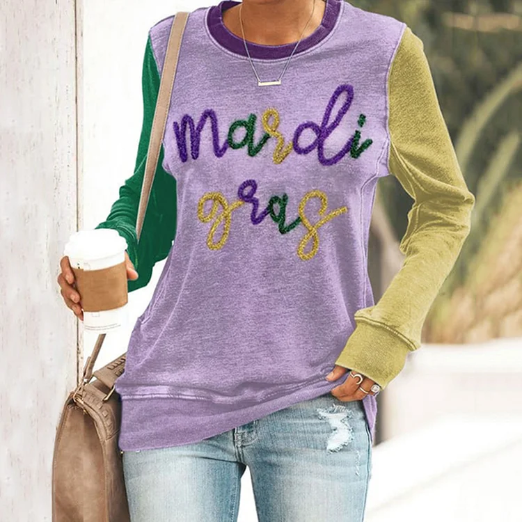 VChics Women'S Mardi Gras Print Long Sleeve Sweatshirt