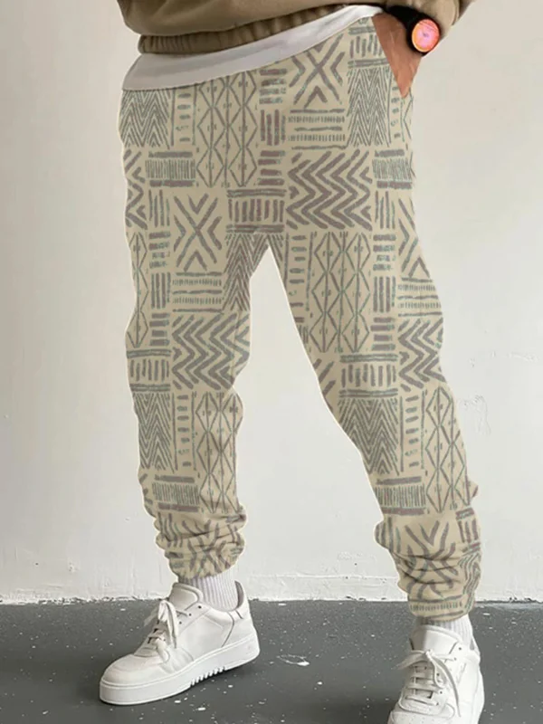 Men's Retro Ethnic Geo Pattern Print Joggers Sweatpants