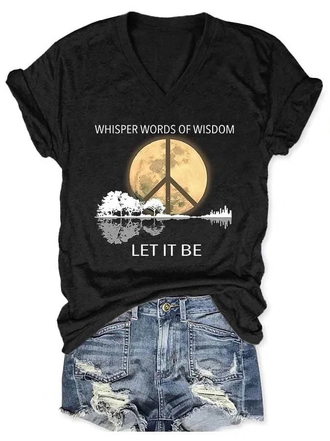 Hippie Guitar Lake Whisper Words Of Wisdom Let It Be Print T-Shirt socialshop