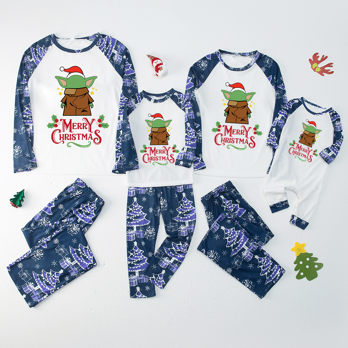Baby Yoda Merry Christmas Blue Family Matching Pajamas Set