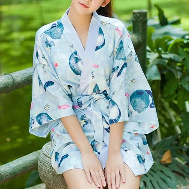 Blue Kawaii Cat Neko Bathrobe SP1811695