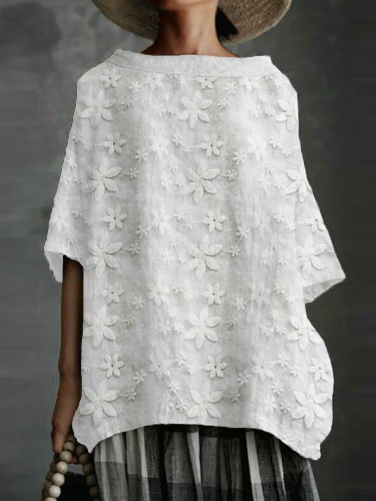 Floral Lace Boat Neck Oversize Tunic
